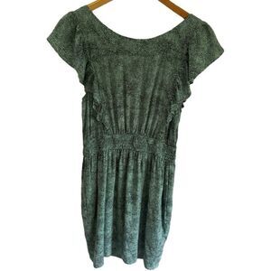 BCBGeneration Green & Black Animal Print Flutter Sleeve Dress Women’s Small